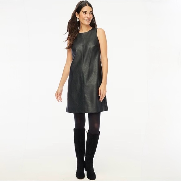 J. Crew Dresses & Skirts - J. Crew Factory Black Faux Leather Mini Shift Dress, SZ 2 NWT 🏷️
